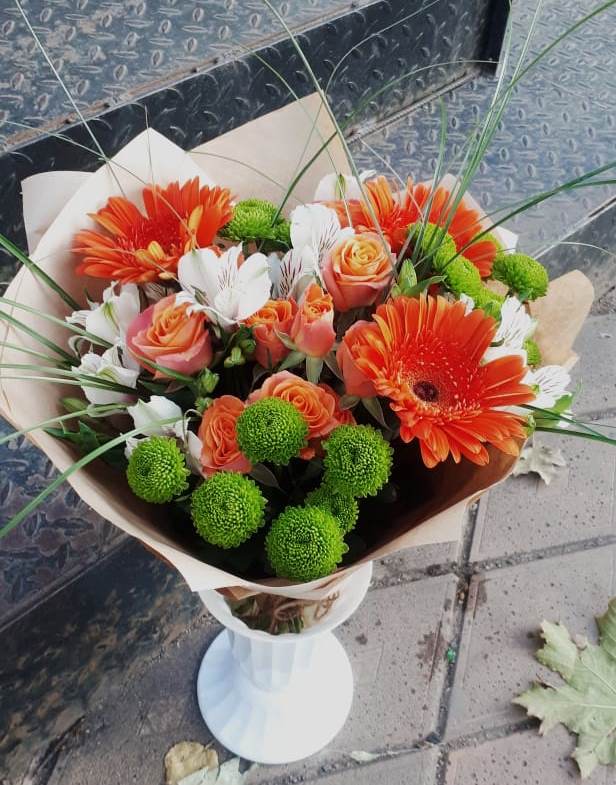 Букет цветов из: Герберы, Хризантемы, Альстромерии и Розы в Новом Торъяле