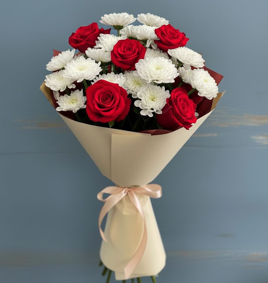 Букет цветов из: Розы и Хризантемы в Новом Торъяле