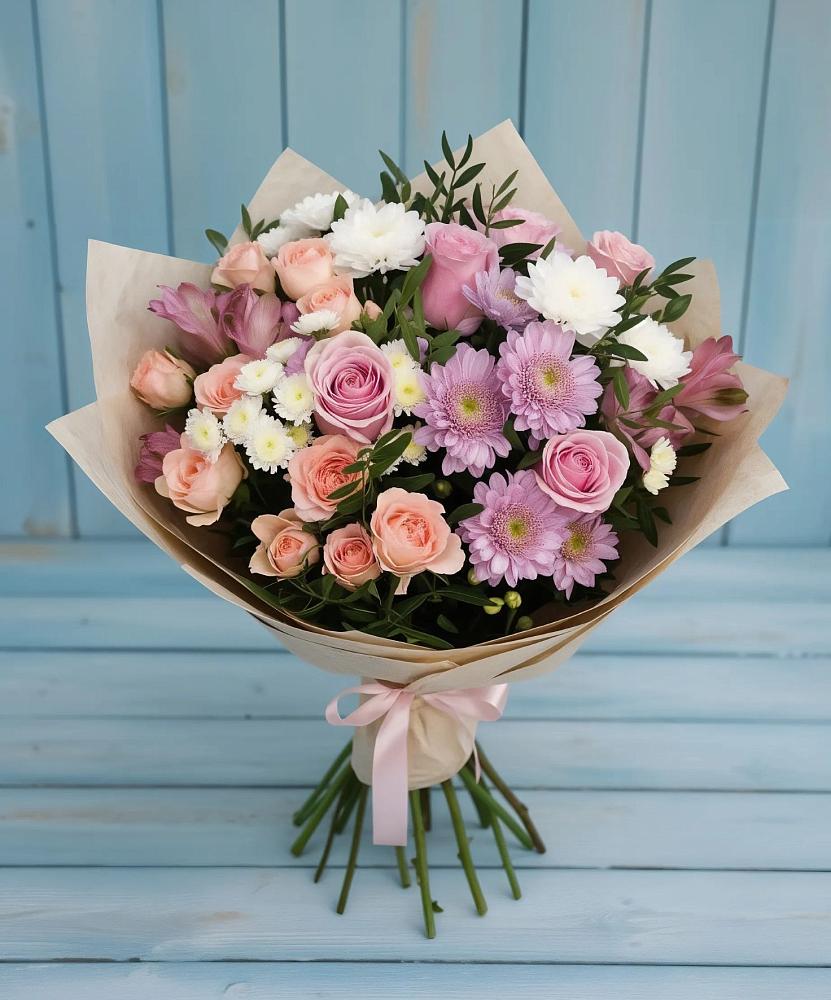 Букет цветов из: Хризантемы, Розы и Альстромерии в Новом Торъяле