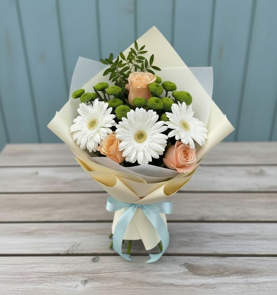Букет цветов из: Герберы, Розы и Хризантемы в Новом Торъяле