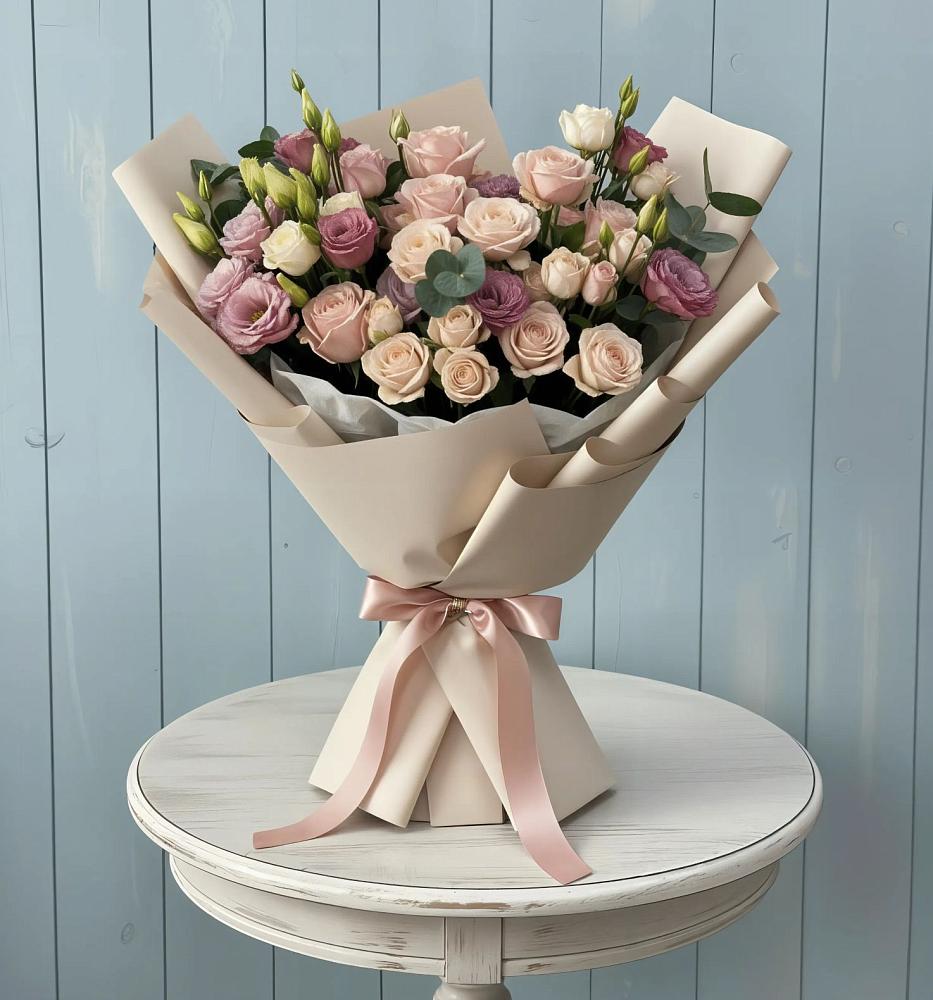 Букет цветов из: Розы и Лизиантусы в Новом Торъяле