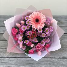Букет цветов из:  Розы, Герберы и Хризантемы в Новом Торъяле
