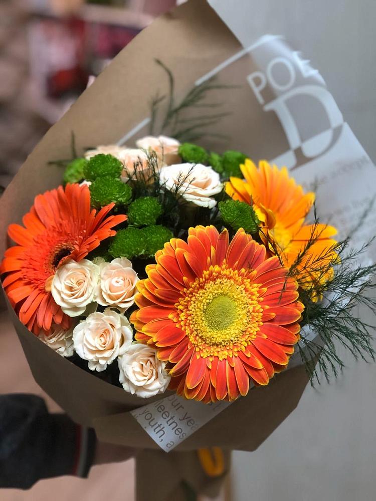 Букет цветов из: Герберы, Хризантемы и Розы в Новом Торъяле