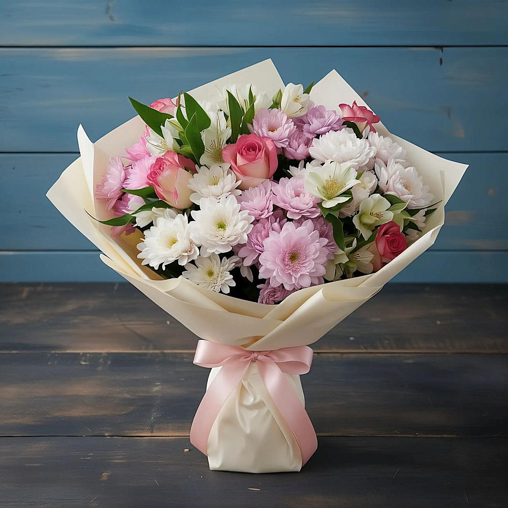 Букет цветов из: Хризантемы, Альстромерии и Розы в Новом Торъяле